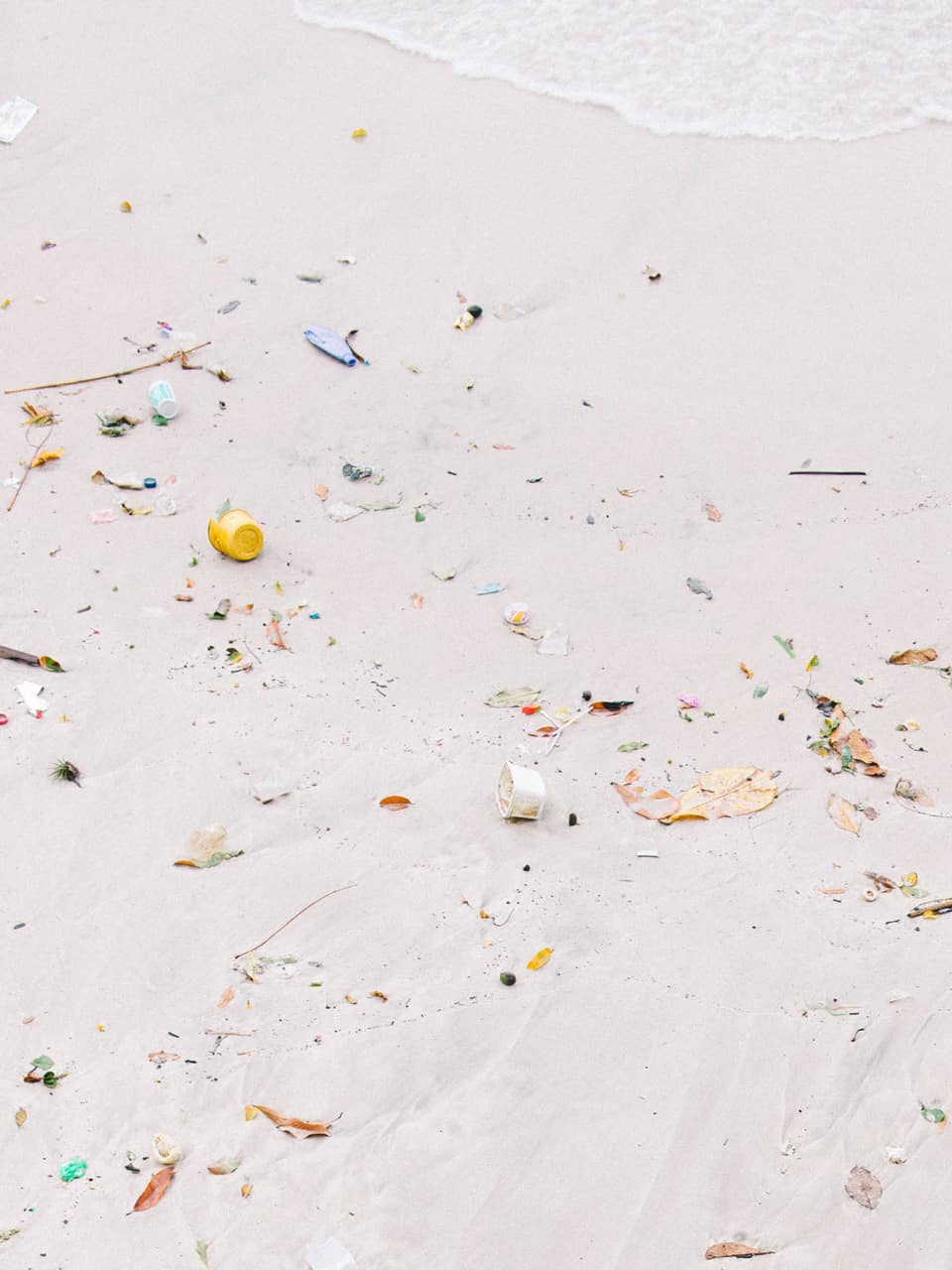 Trash washed up on the shore in Rio de Janeiro